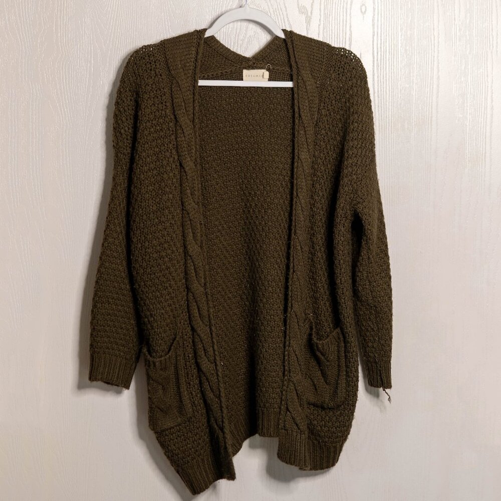 SALE Dreamers Olive-Brown Knit Cardigan Sweater - Medium